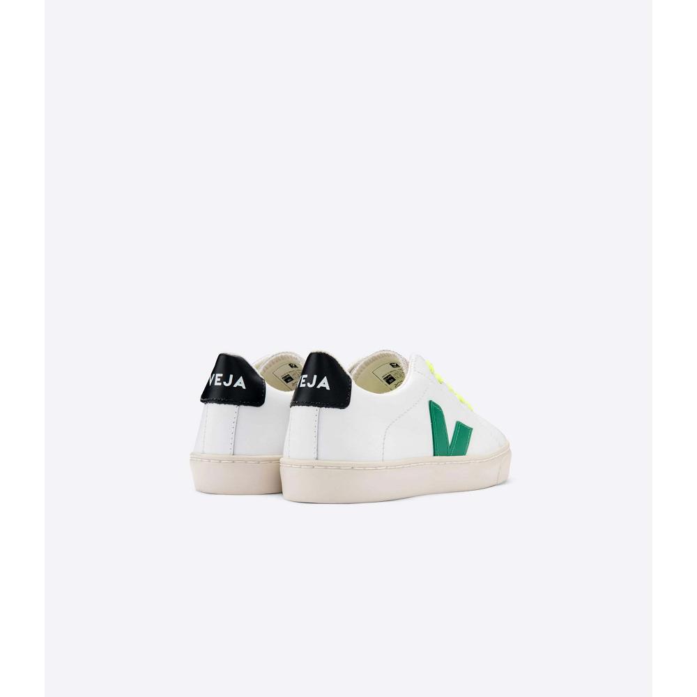 Veja ESPLAR LEATHER Kids' Sneakers White/Green/Black | NZ 820NWY